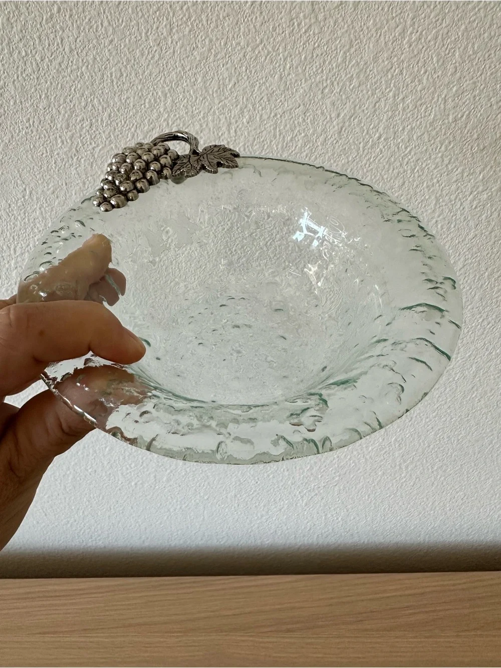 Glass Serving Bowl with Decorative Grape Handle